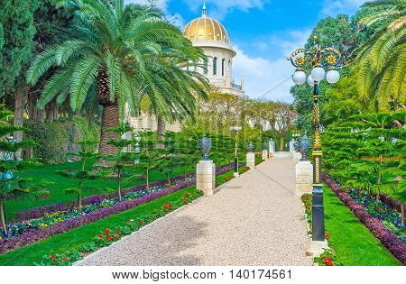 The Bahai Gardens are famous among the tourists and locals coming here to enjoy the nature's beauty Haifa Israel.