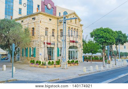 HAIFA ISRAEL - FEBRUARY 20 2016: The old house in German Colony neighborhood located in Ben Gurion Boulevard on February 20 in Haifa.