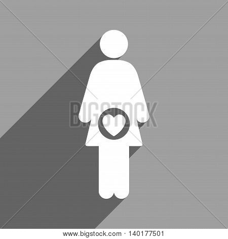 Fertility long shadow vector icon. Style is a flat fertility white iconic symbol on a gray square background.