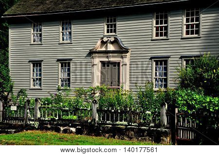 Stockbridge Massachusetts - September 16 2014: 1742 Mission House built by Rev. John Sergeant a minister who came to convert the Mohican Indians to Christianity