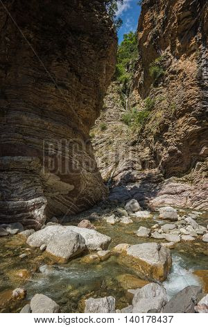 Mountain River Gorge Near Panta Vrexei In Evritania, Greece
