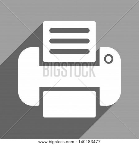 Print long shadow vector icon. Style is a flat print white iconic symbol on a gray square background.