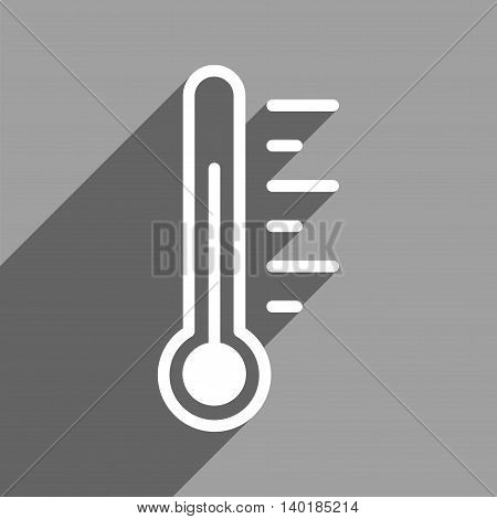 Temperature Level long shadow vector icon. Style is a flat temperature level white iconic symbol on a gray square background.