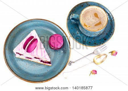 Sweet and Colourful Cake with French Macaroons. Studio Photo