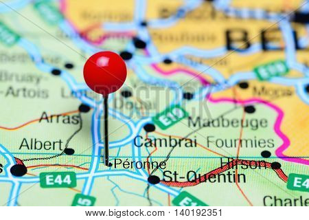 Peronne pinned on a map of France