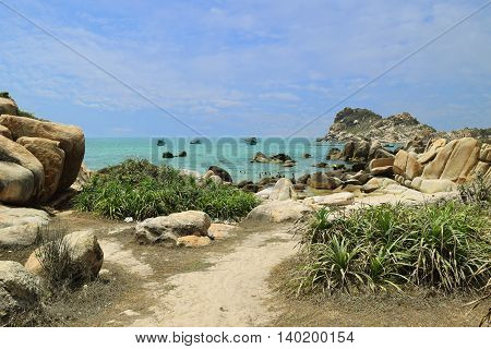 beautiful tropical beach with many rocks on the shore in ke ga near muine vietnam