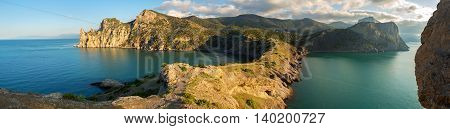 Panorama of mount Karaul-Oba. Mountains in Crimea at the Black sea.
