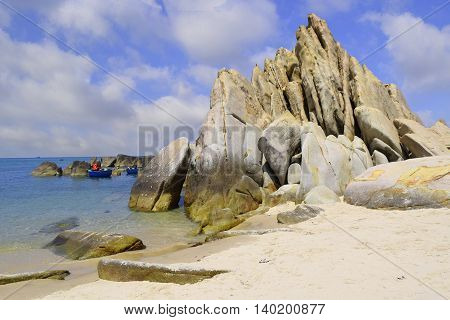beautiful tropical beach with many rocks on the shore in ke ga near muine vietnam