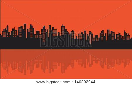 Stock vector illustration urban silhouettes on orange backgrounds