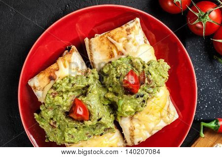 Mexican Chimichanga With Guacamole Dip