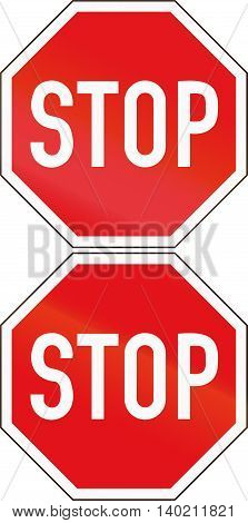 Road Sign Used In The African Country Of Botswana - Stop. Two Stop Signs That May Be Displayed At Cr