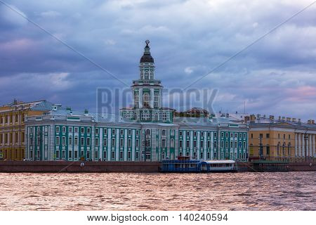building of the Kunstkammer in white night St. Petersburg Russia