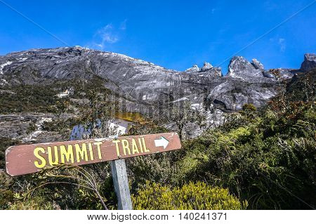 Ranau,Sabah-Mac 13,2016:Mountain Kinabalu from Laban Rata.The new trail will take climbers from Panalaban at 3,272m to Sayat Sayat 3,668m then continue on to the summit trail to Low's Peak at 4,095.2m.