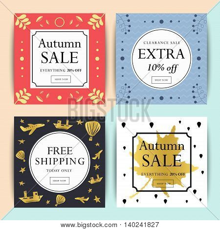 Set of social media or online shop banner design. Trendy vector ad sale and clearance backgrounds