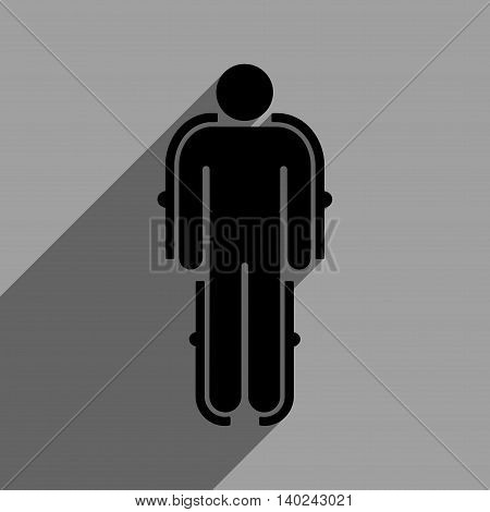 Exoskeleton long shadow vector icon. Style is a flat exoskeleton black iconic symbol on a gray square background with longshadow.