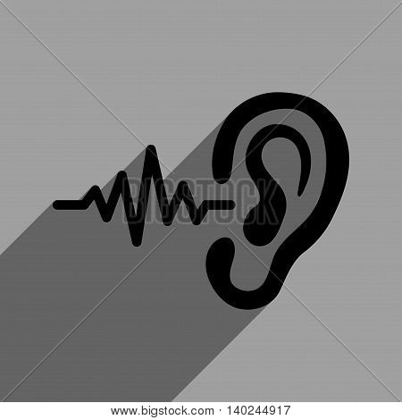 Listen Signal long shadow vector icon. Style is a flat listen signal black iconic symbol on a gray square background with longshadow.