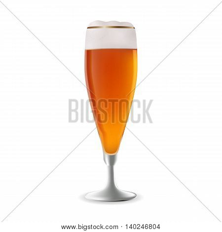 Vector illustration of a glass of beer. Realistic illustration of a beer glass. Vector beer in photorealism style. A glass of beer as a design element.