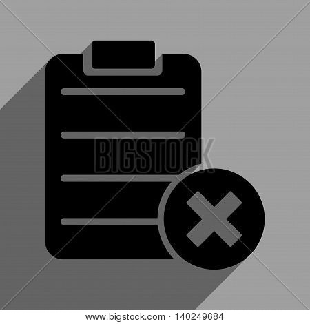 Reject Form long shadow vector icon. Style is a flat reject form black iconic symbol on a gray square background with longshadow.