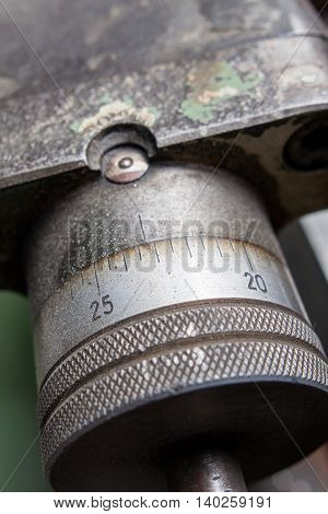 industrial boring mill controller wheel close up