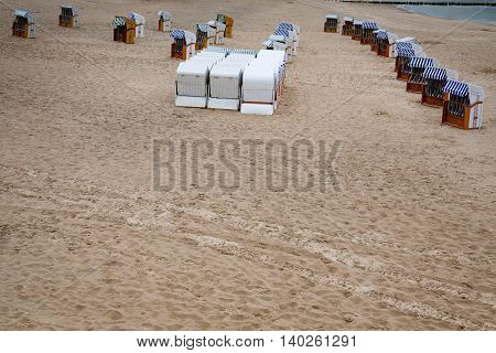 Wicker beach chair before start of the season.