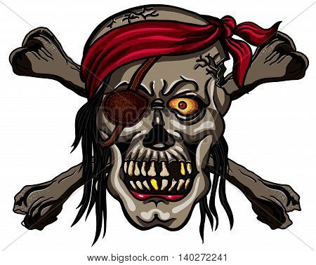 Danger pirate skull in bandanna and crossbones for tattoo or t-shirt design