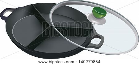 non-stick frying pan to three parts with glass cover