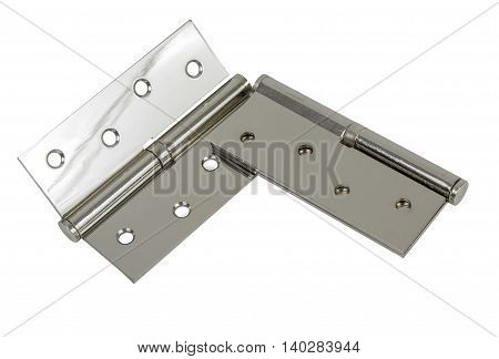 Pair Of Chrome Hinges Isolated On White