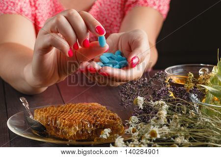 Healthcare And Medicine: Young Woman Has Control Over Pills
