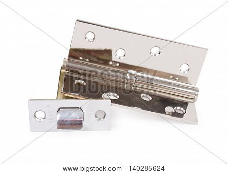 Chrome Hinge And  Door Latch Isolated On White