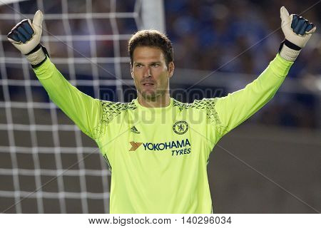 PASADENA, CA - JUNE 4: Asmir Begovic during the 2016 ICC game between Chelsea & Liverpool on July 27th 2016 at the Rose Bowl in Pasadena, Ca.