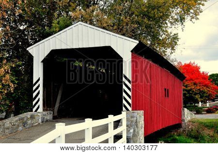 Lancaster Pennsylvania - October 18 2015: 1855 Willow Hill Covered Bridge at the Amish Farm and House Museum *