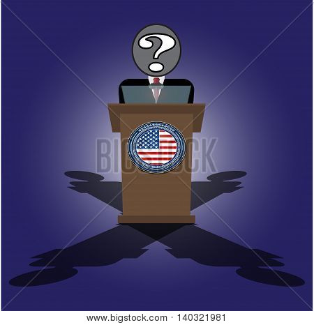 Vector Cartoon Illustration of election race in usa. A speech on the podium unknown personality of President