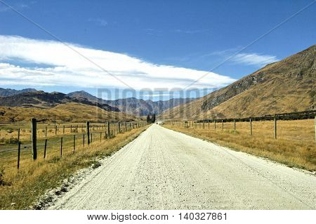 Macadam road perspective. Scene From New Zealand's South Island.