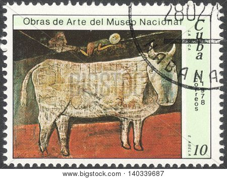 MOSCOW RUSSIA - CIRCA FEBRUARY 2016: a post stamp printed in CUBA shows a painting 