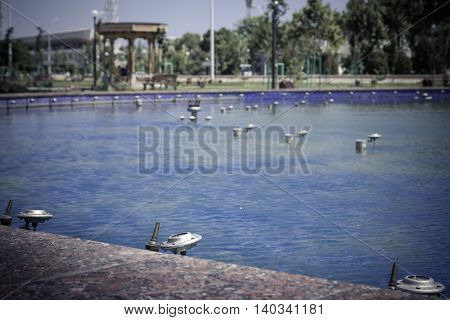 Beautiful fountain in Park, Old Bukhara city Uzbekistan