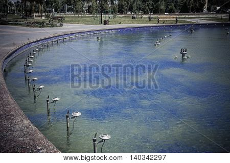 Beautiful fountain in Park, Old Bukhara city Uzbekistan