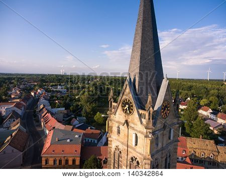 Old church Lucka medieval town Germany Thuringia panorama