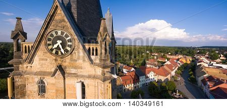 Old church Lucka medieval town Germany Thuringia panorama