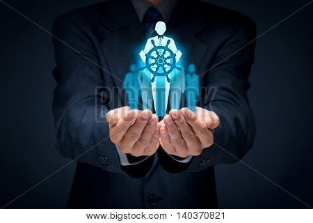 Captain as metaphor of influential team leader and manager with mission. Business leading concept.