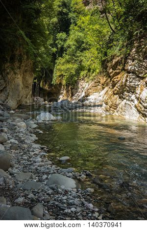 Mountain River Gorge Near Panta Vrexei In Evritania, Greece