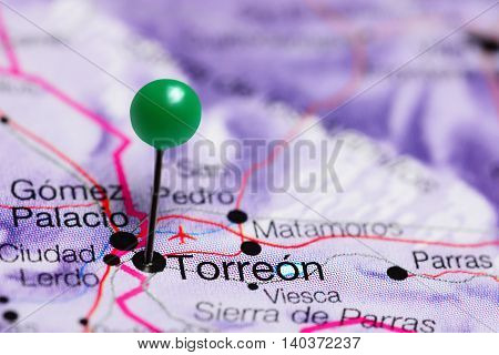 Torreon pinned on a map of Mexico