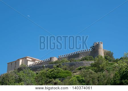 Moon above the Castle of Arta Mallorca/Majorca Spain.