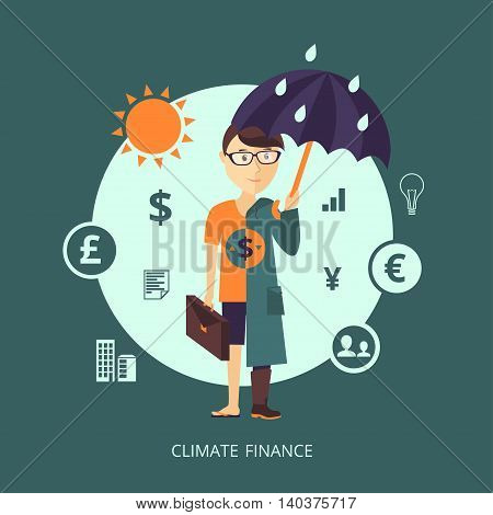 Vector illustration. The character representing the concept of Climate finance