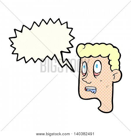 freehand drawn comic book speech bubble cartoon staring man drooling