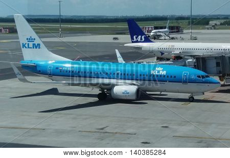 PRAGUE CZECH REPUBLIC - CIRCA JUNE 2016: Boeing 737-7K2 of the KLM Royal Dutch Airlines aircraft at the airport