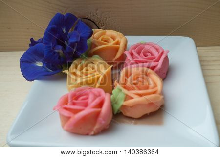 Thai rose Aalaw dessert and Pea flowers thai