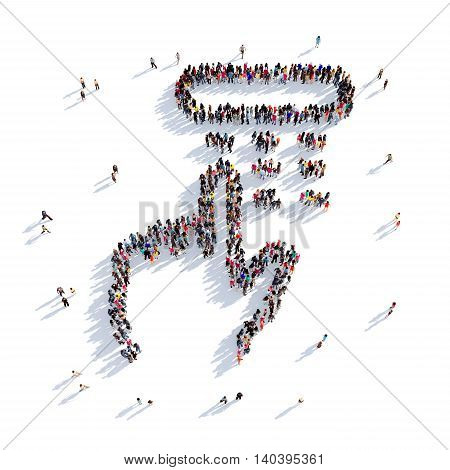 Large and creative group of people gathered together in the shape of a set of pincode. 3D illustration, isolated against a white background. 3D-rendering.