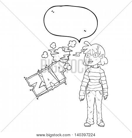 freehand drawn speech bubble cartoon casual alien girl using telepathy