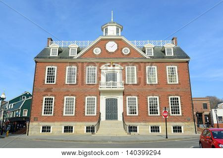 Old Colony House, built in 1741, was served as meeting place for the colonial legislature. This house now is a National Historic Landmark at Washington Square in downtown Newport, Rhode Island, USA.