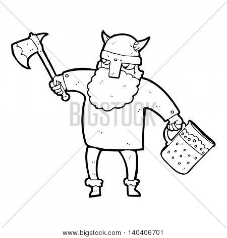 freehand drawn black and white cartoon drunk viking